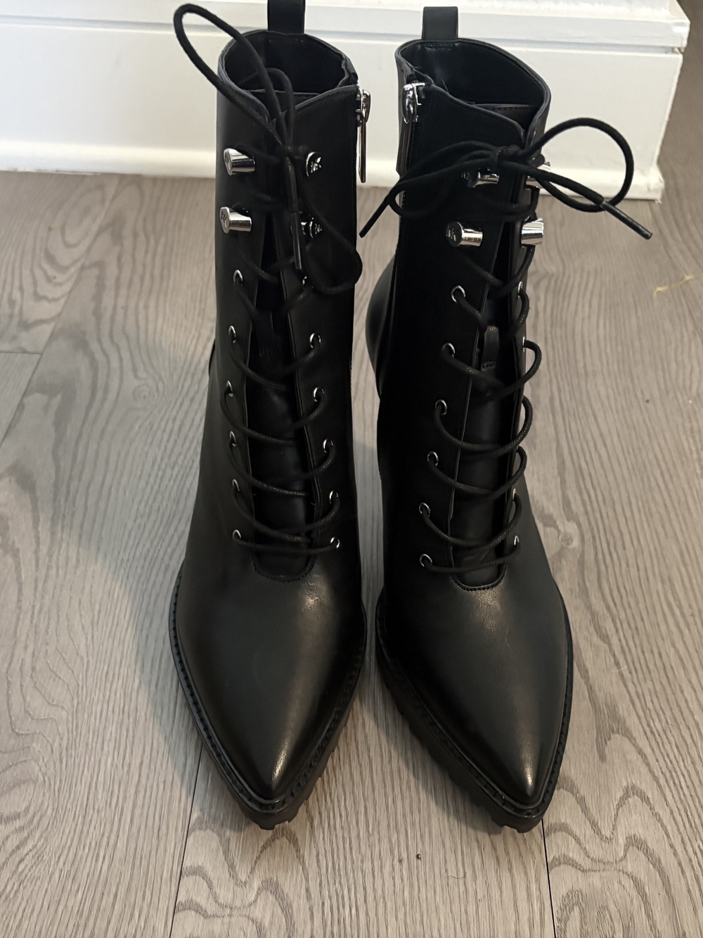 Michael Kors Black Pointed-Toe Lace-Up Ankle Boots